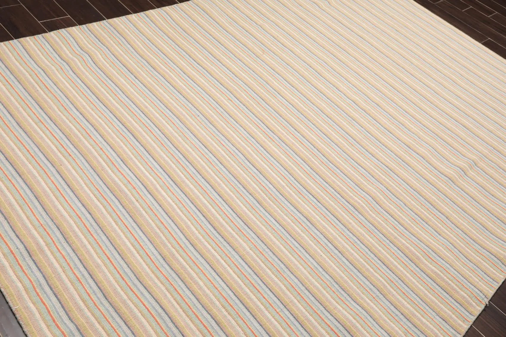 6'8'' x 9'11'' Hand Knotted Wool Designer Stripes Flat Weave Area Rug Beige-3