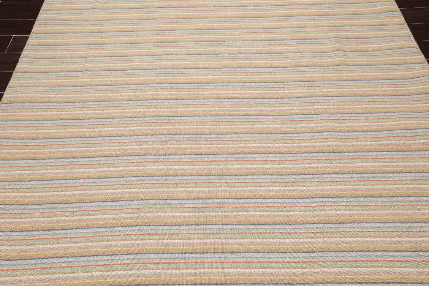6'8'' x 9'11'' Hand Knotted Wool Designer Stripes Flat Weave Area Rug Beige-4