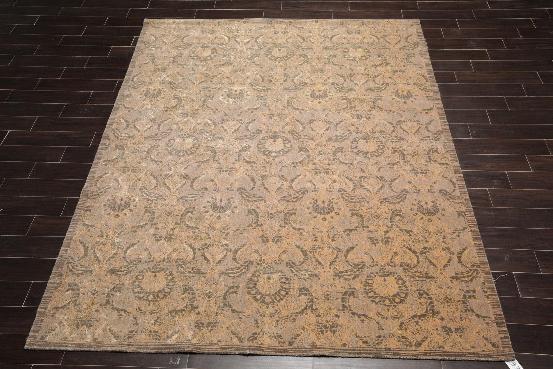 7'8"x9'10" Designer Transitional Wool & Silk Oriental Area Rug Gray-1