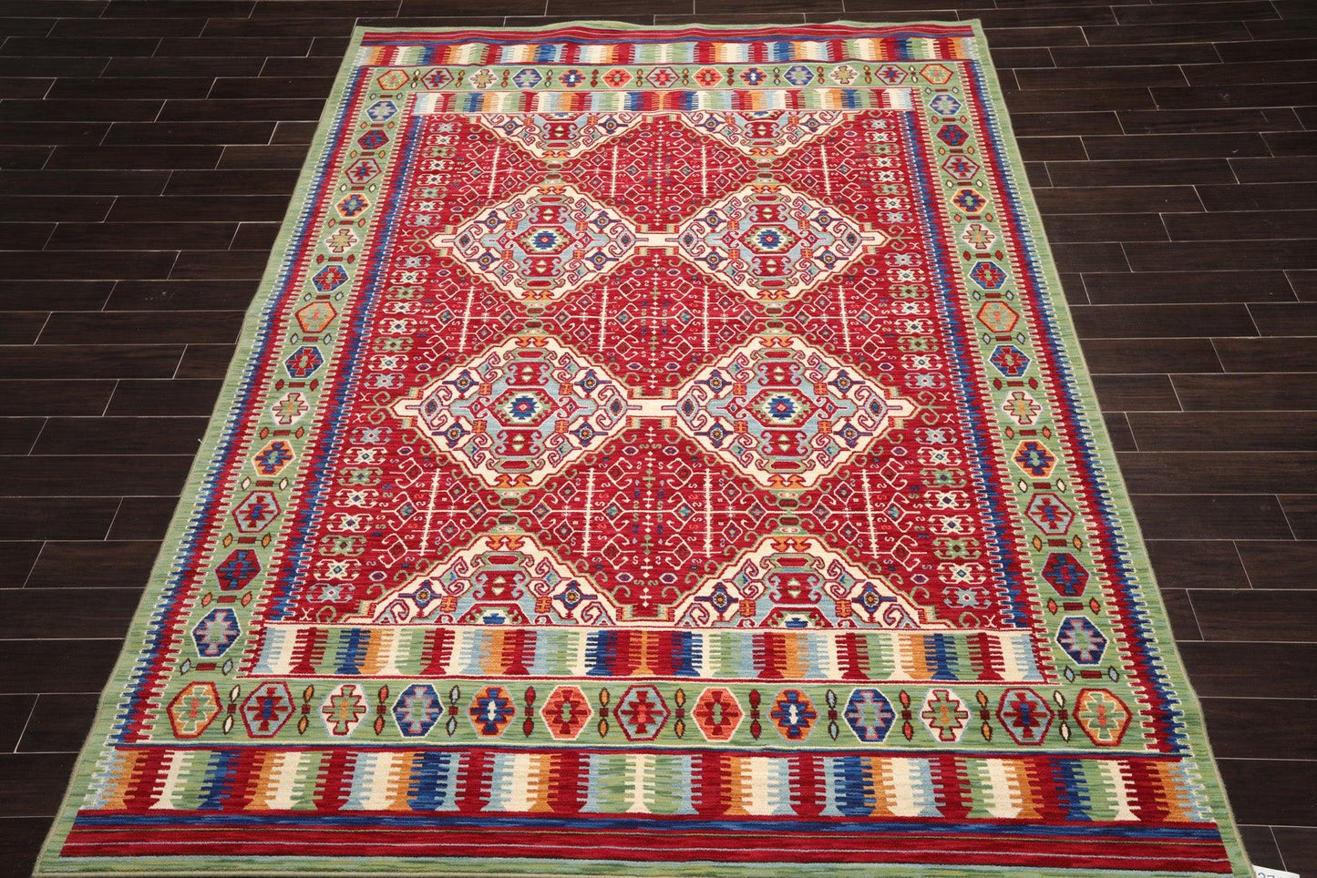 8'1" x 11'3" Medallion 100% Wool Area Rug Red Made in USA-1