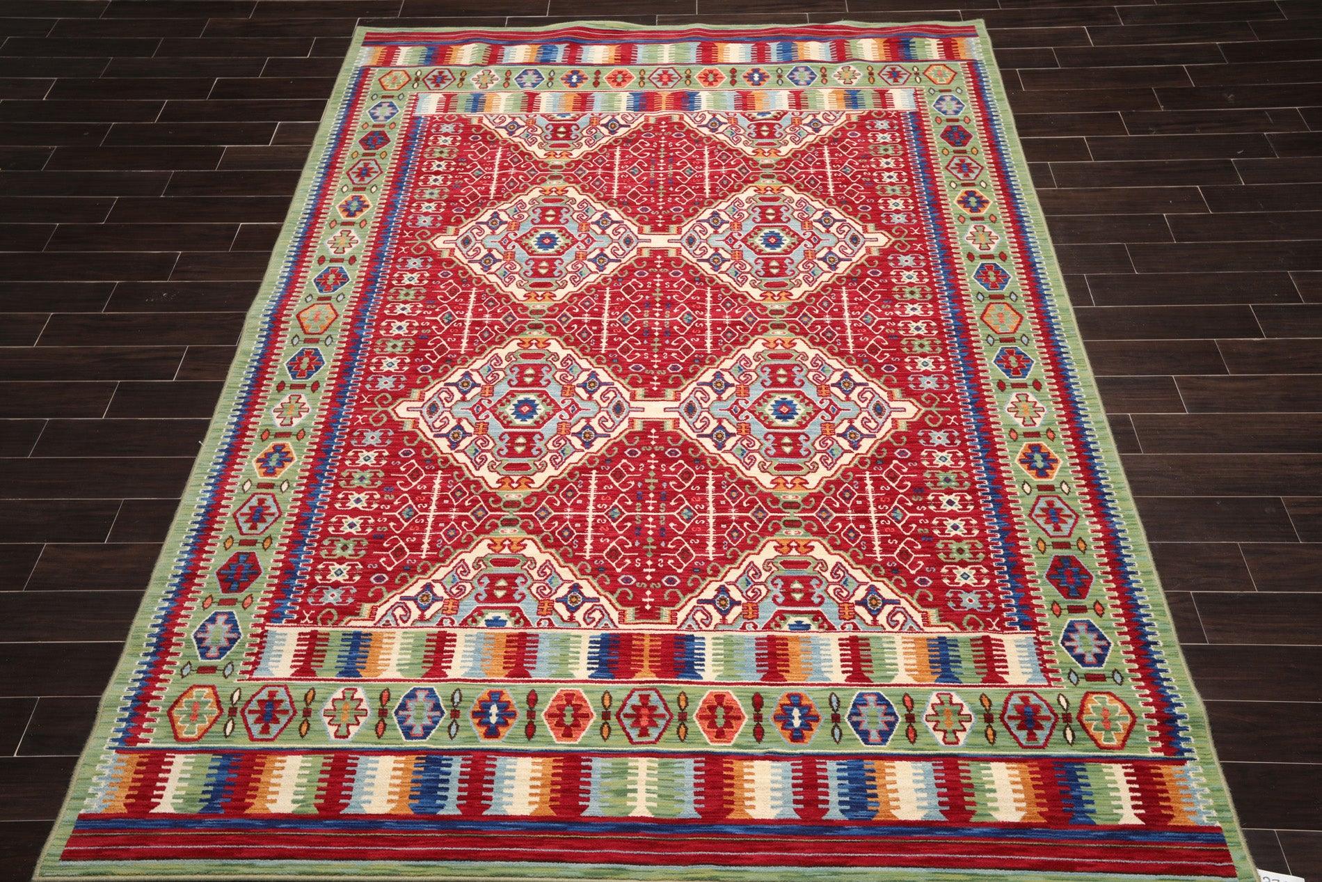 8'1" x 11'3" Medallion 100% Wool Area Rug Red Made in USA-1