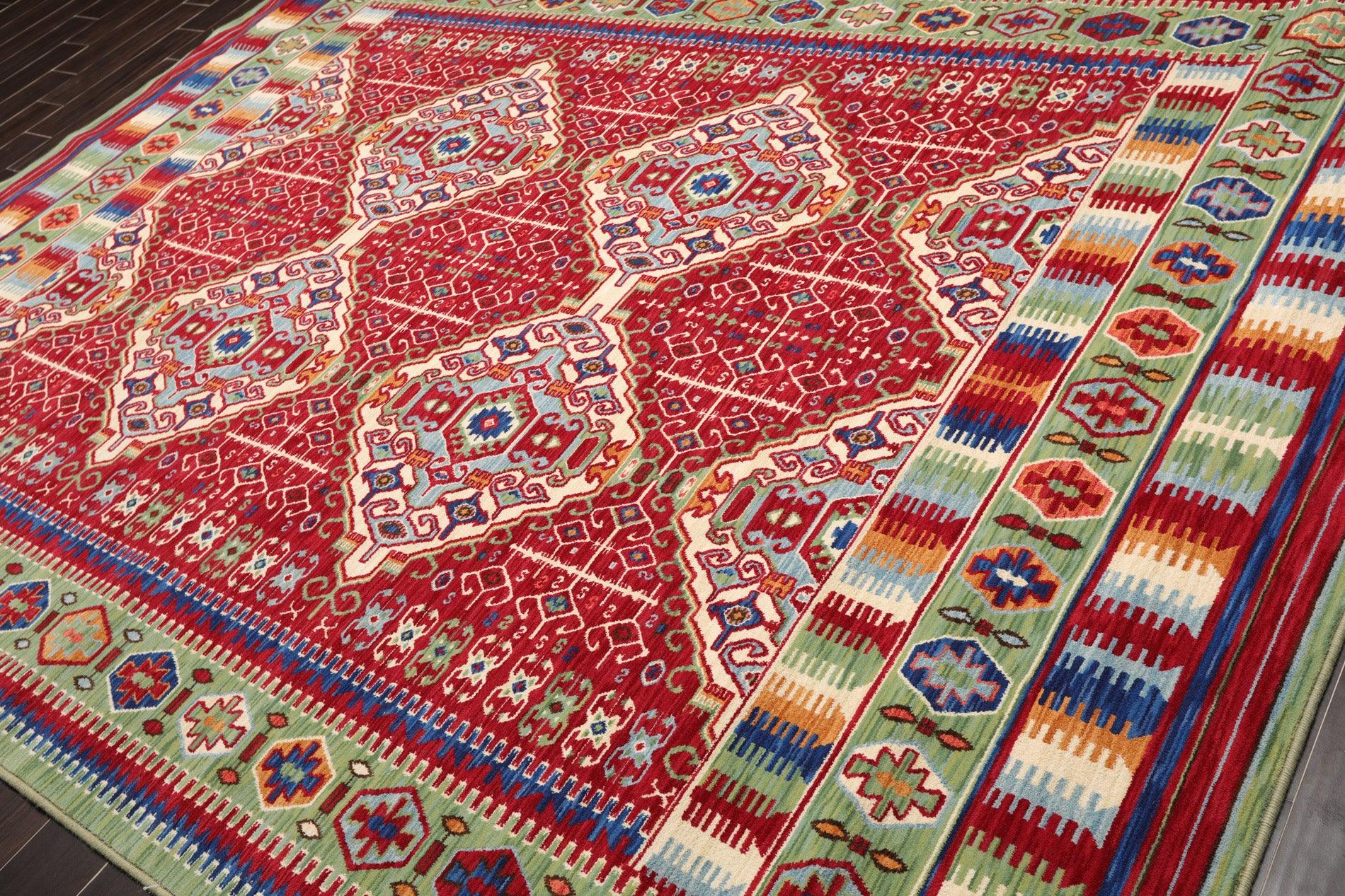 8'1" x 11'3" Medallion 100% Wool Area Rug Red Made in USA-2