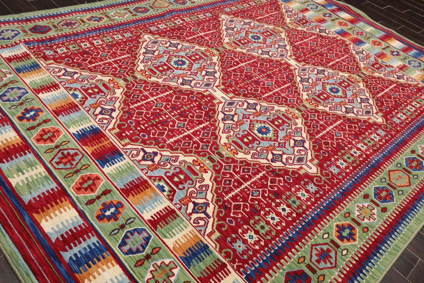 8'1" x 11'3" Medallion 100% Wool Area Rug Red Made in USA-3