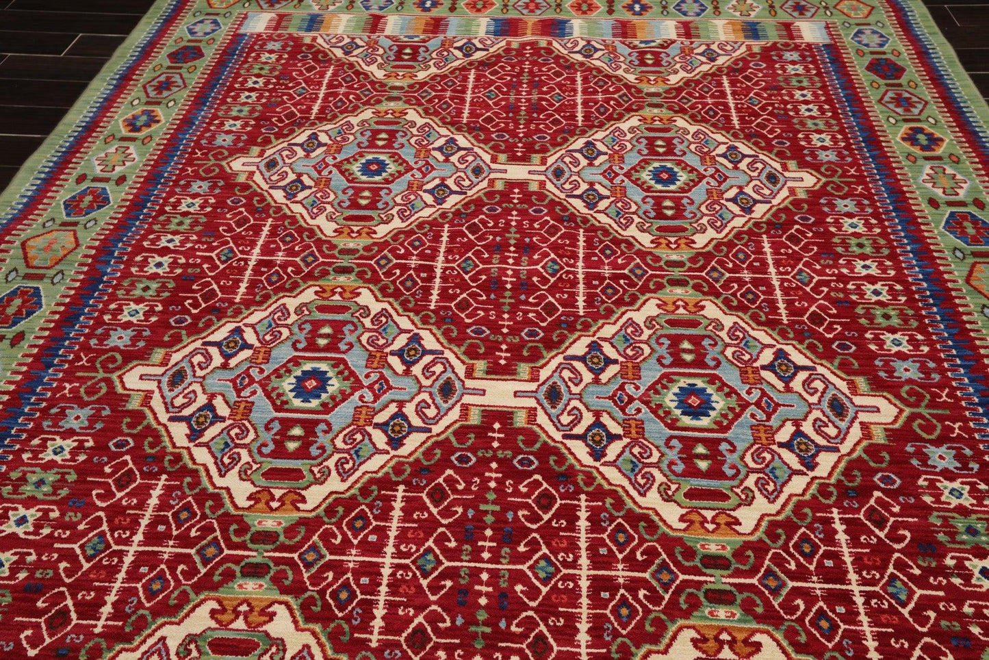 8'1" x 11'3" Medallion 100% Wool Area Rug Red Made in USA-4