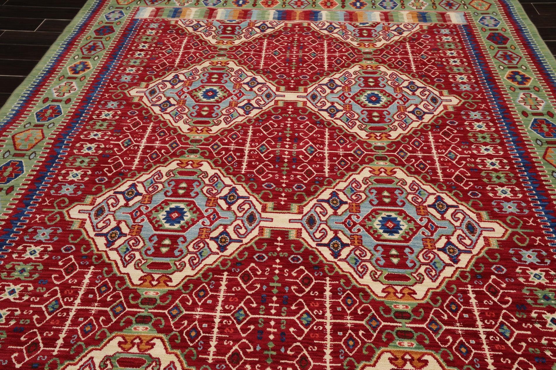 8'1" x 11'3" Medallion 100% Wool Area Rug Red Made in USA-4