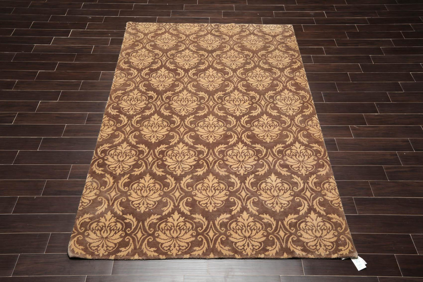 6'1" x 9'3" Hand Knotted Tibetan Wool Damask Designer Area Rug Brown Caramel-1