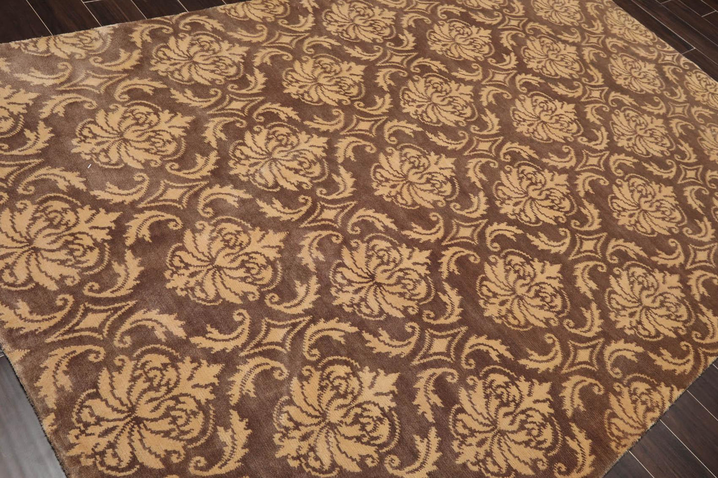 6'1" x 9'3" Hand Knotted Tibetan Wool Damask Designer Area Rug Brown Caramel-3