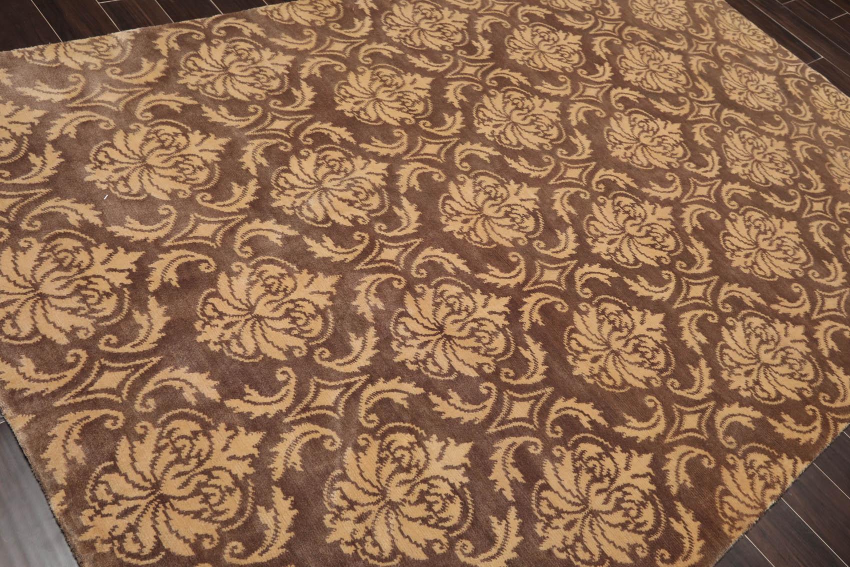 6'1" x 9'3" Hand Knotted Tibetan Wool Damask Designer Area Rug Brown Caramel-3