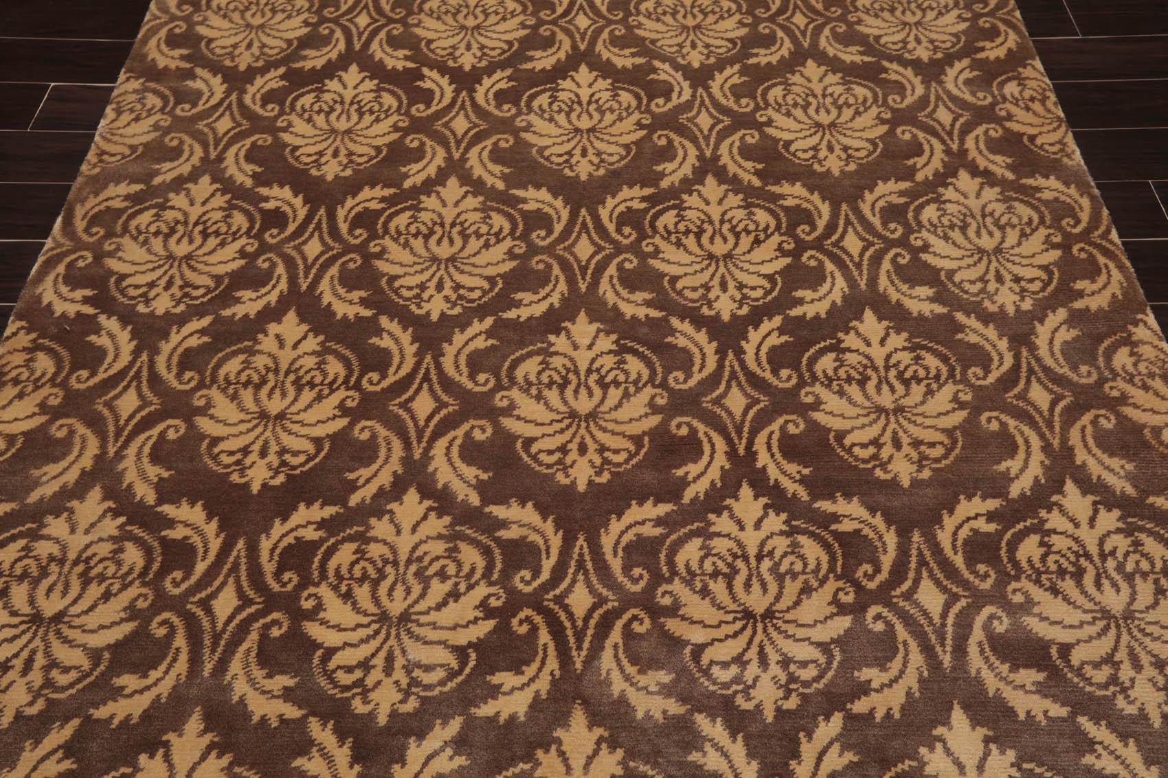 6'1" x 9'3" Hand Knotted Tibetan Wool Damask Designer Area Rug Brown Caramel-4