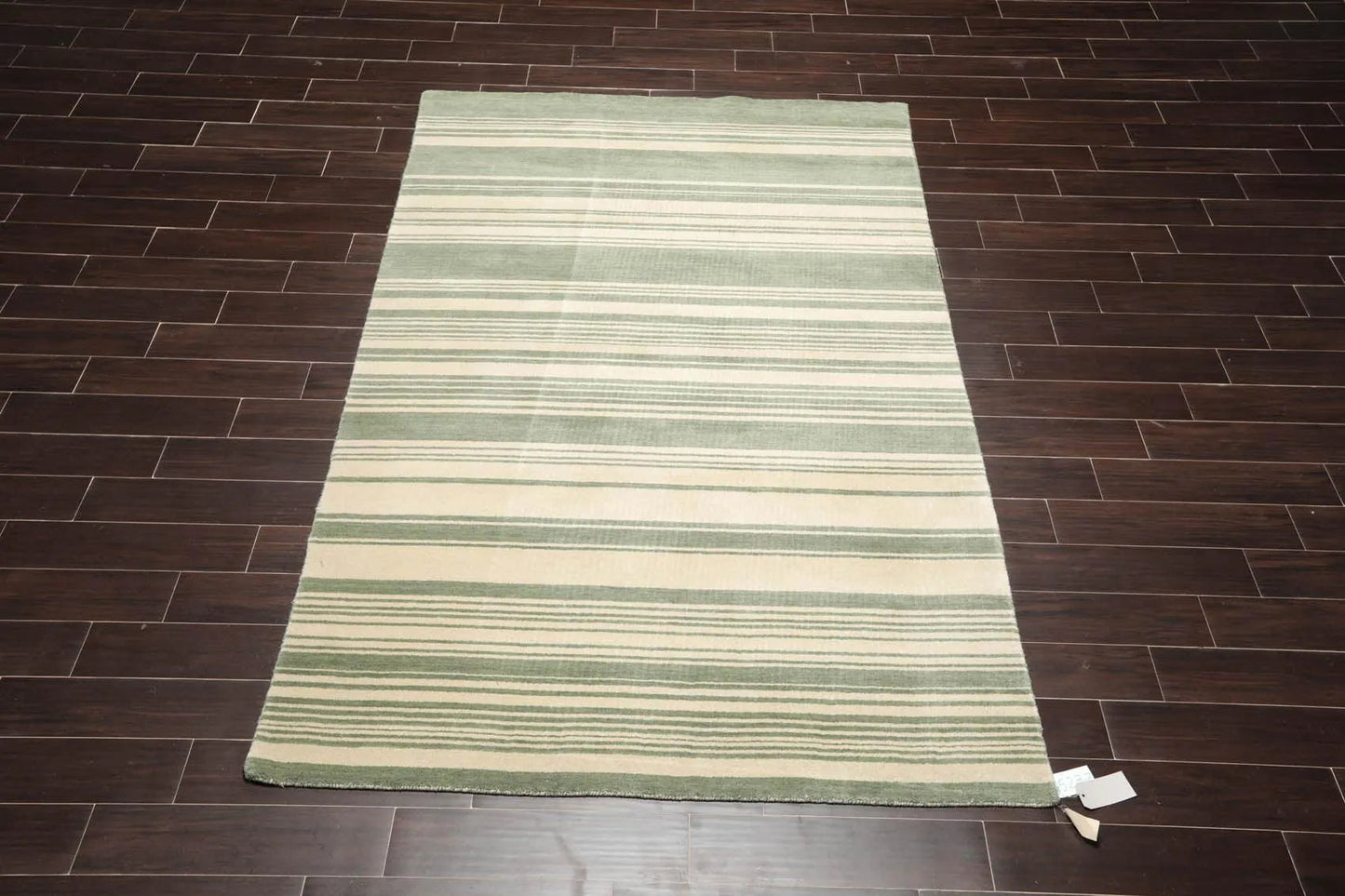 5'6'' x 8'10' Hand Knotted Tibetan Wool Designer Stripes Oriental Area Rug Beige-1