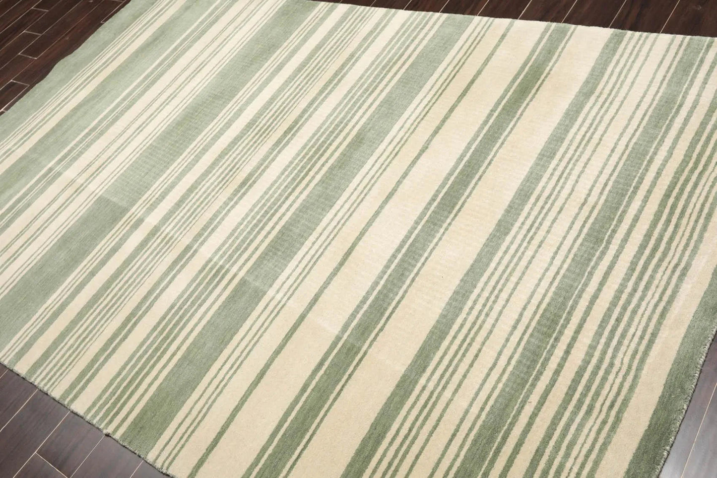 5'6'' x 8'10' Hand Knotted Tibetan Wool Designer Stripes Oriental Area Rug Beige-2