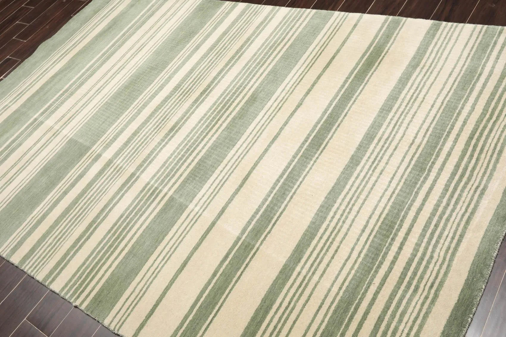 5'6'' x 8'10' Hand Knotted Tibetan Wool Designer Stripes Oriental Area Rug Beige-2