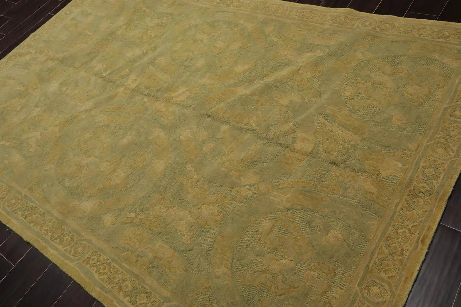 French Aubusson Savonnerie Hand Knotted Wool Area Rug Lime 6’ x 8’11”-2