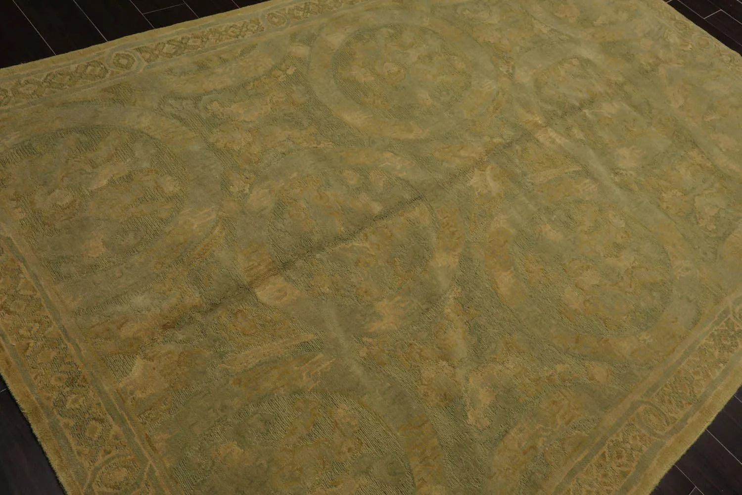 French Aubusson Savonnerie Hand Knotted Wool Area Rug Lime 6’ x 8’11”-3