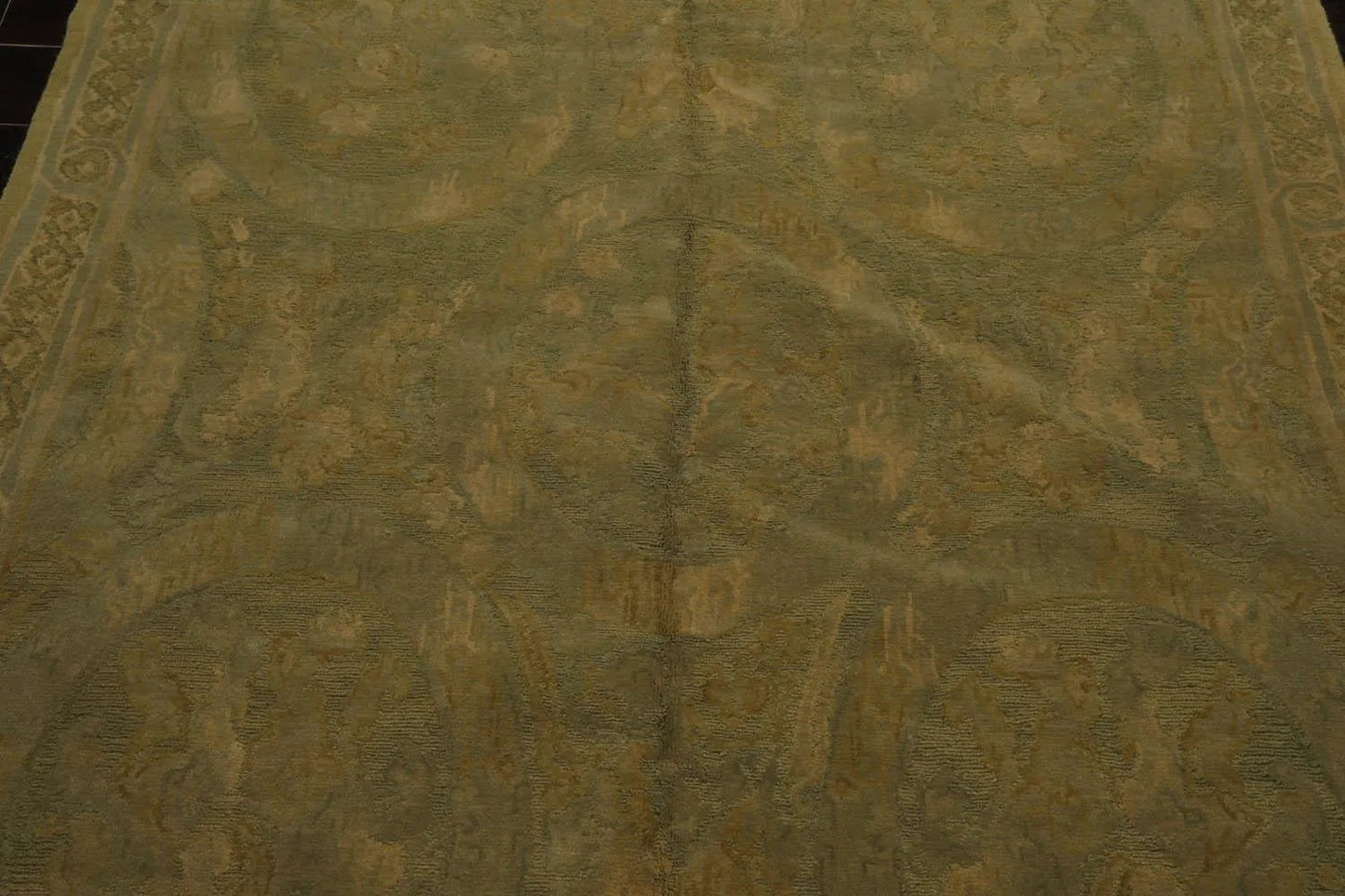 French Aubusson Savonnerie Hand Knotted Wool Area Rug Lime 6’ x 8’11”-4