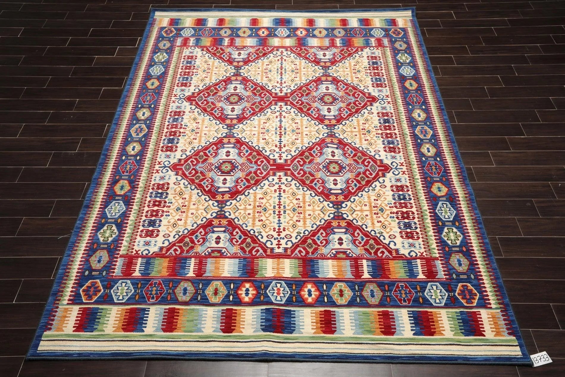 8 x 11 Geometric Panel Style Wool Area Rug Ivory Made in USA-1