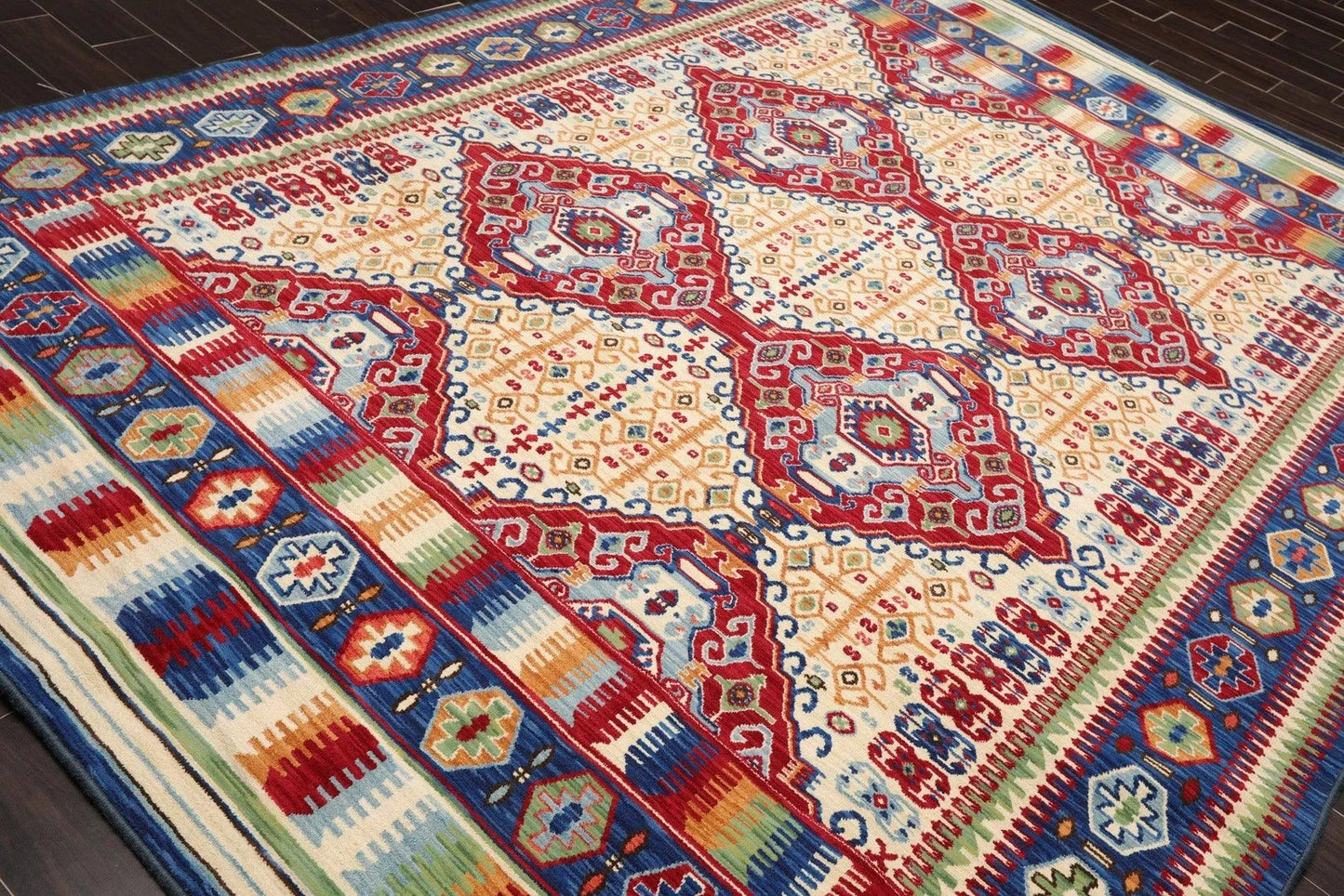 8 x 11 Geometric Panel Style Wool Area Rug Ivory Made in USA-2