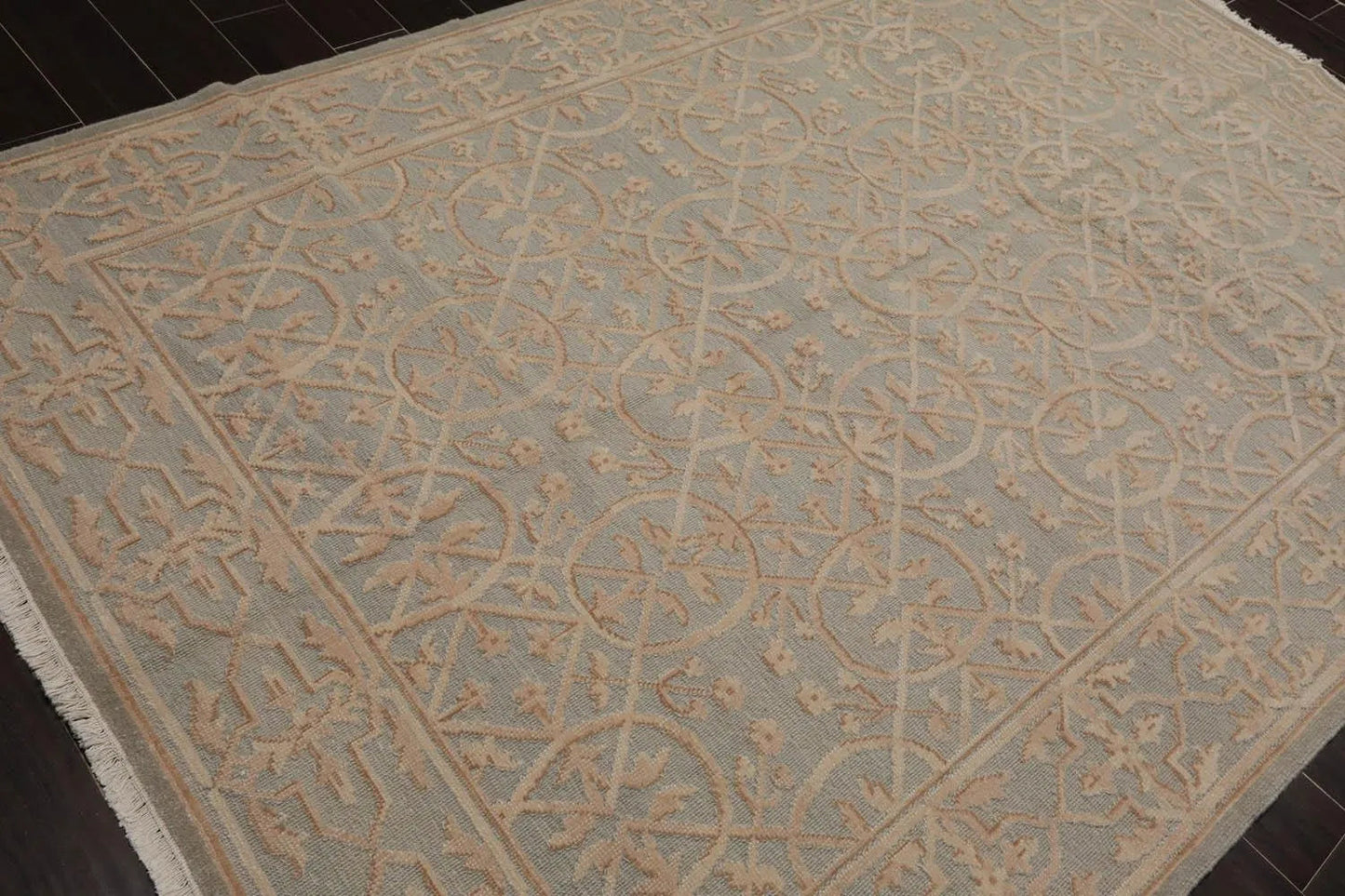 Authentic Turkish Oushak Hand Knotted Wool Oriental Area Rug Sea Foam 6’x9’-3