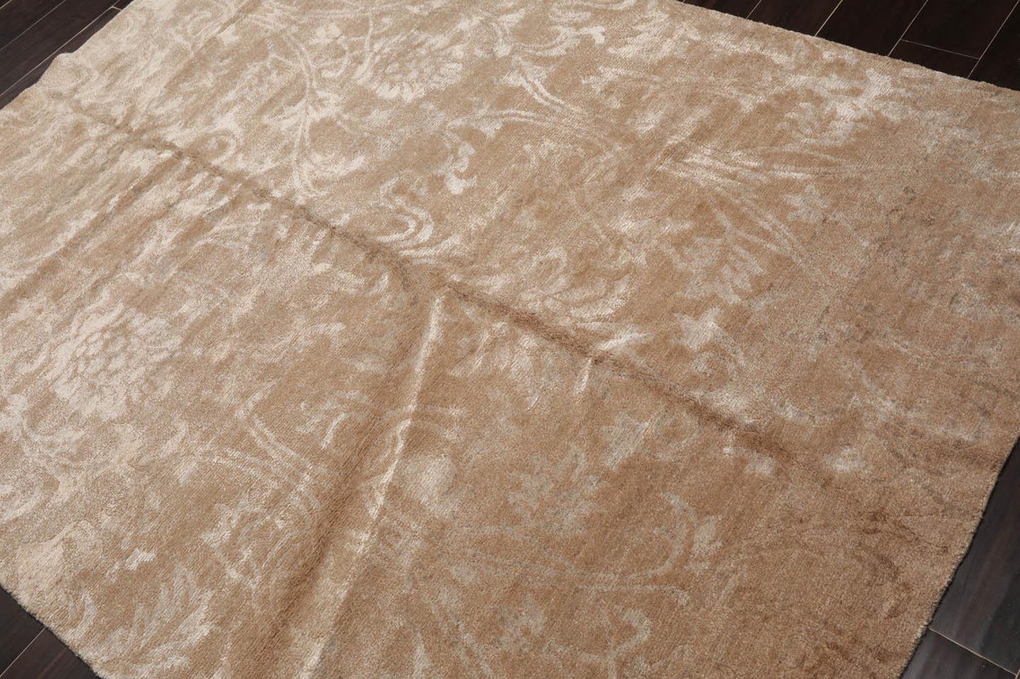 5’6" x 7’5”Hand Knotted 100% Bamboo Silk Tibetan Area Rug Beige-1