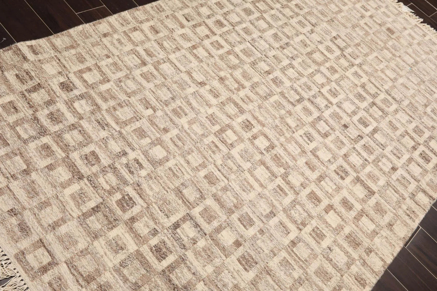 5'1'' x 8'6'' Hand Knotted Wool Modern Area Rug Beige, Brown-2