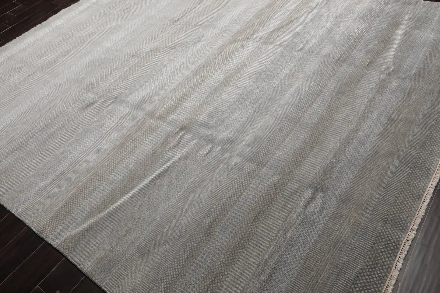 LoomBloom 8x10 Tone On Tone Gray Hand Knotted Tibetan Wool and Silk Tibetan Modern & Contemporary Oriental Area Rug-3