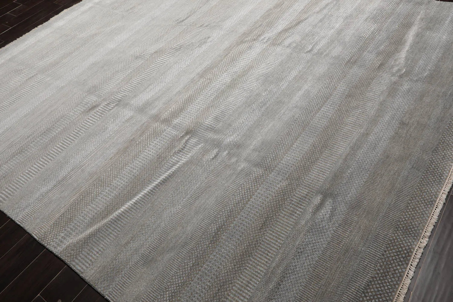 LoomBloom 8x10 Tone On Tone Gray Hand Knotted Tibetan Wool and Silk Tibetan Modern & Contemporary Oriental Area Rug-3