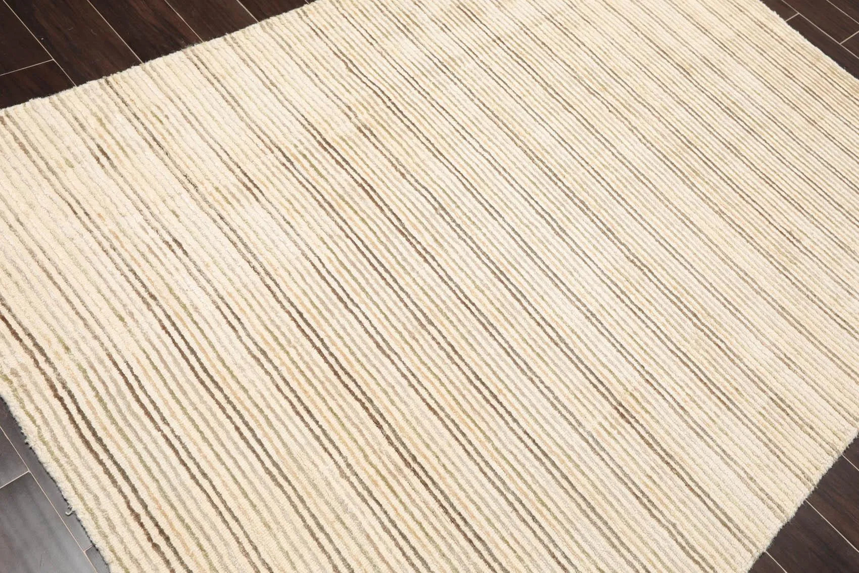 5' x 7'4'' Handmade 100% Wool Designer Stripes Modern Oriental Area Rug Beige-3