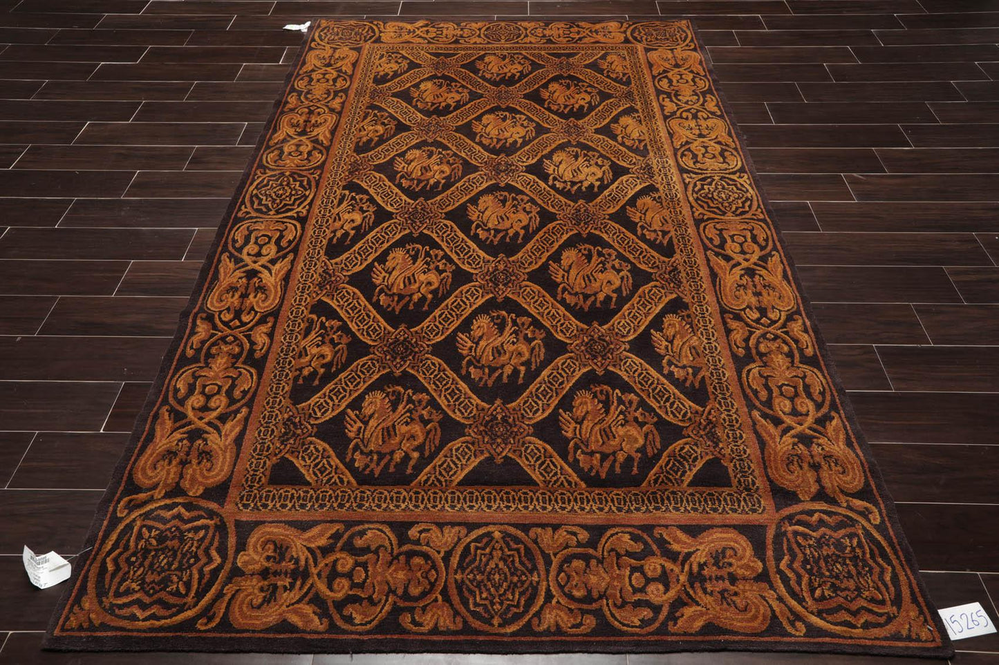 5'9'' x 8'7" Hand Knotted Tibetan 100% Wool Pictorial Area Rug Charcoal Brown-1