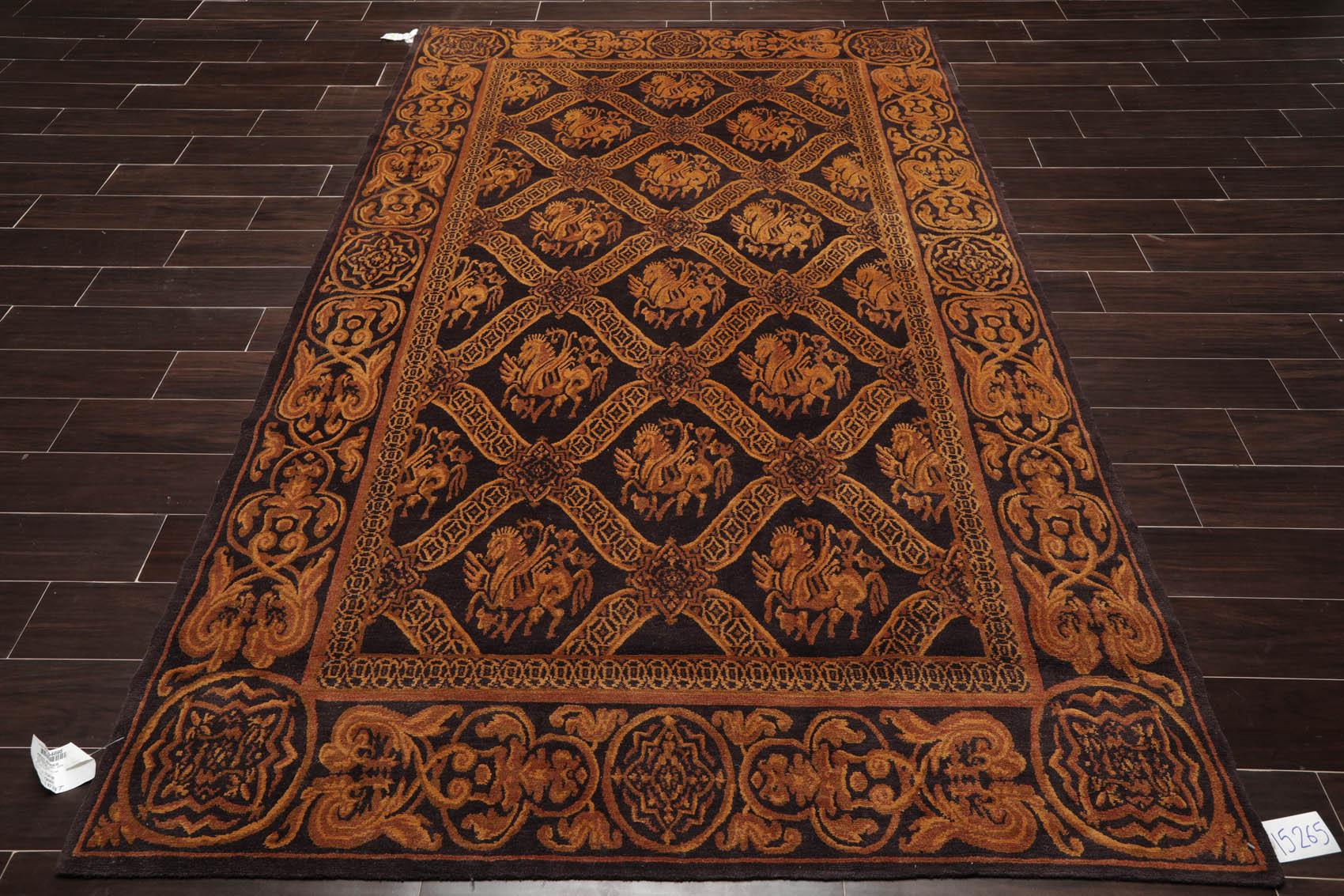 5'9'' x 8'7" Hand Knotted Tibetan 100% Wool Pictorial Area Rug Charcoal Brown-1