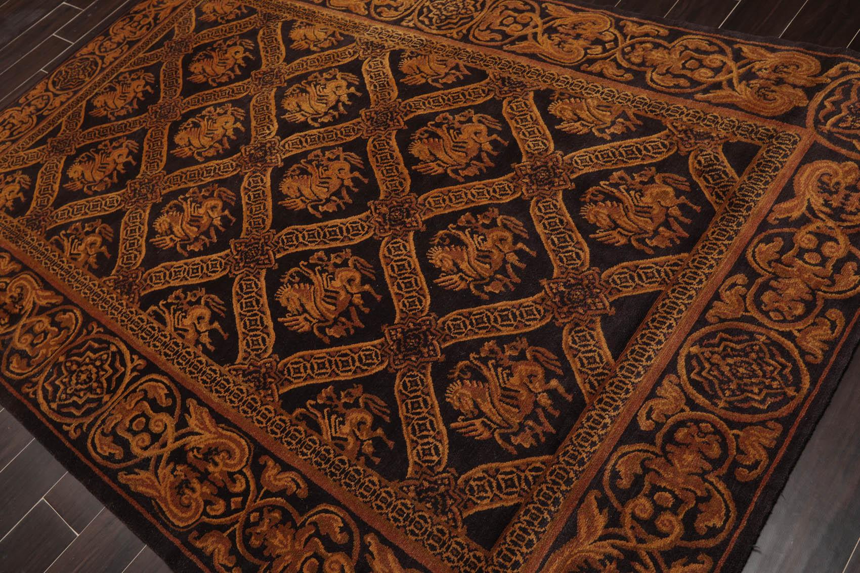 5'9'' x 8'7" Hand Knotted Tibetan 100% Wool Pictorial Area Rug Charcoal Brown-2