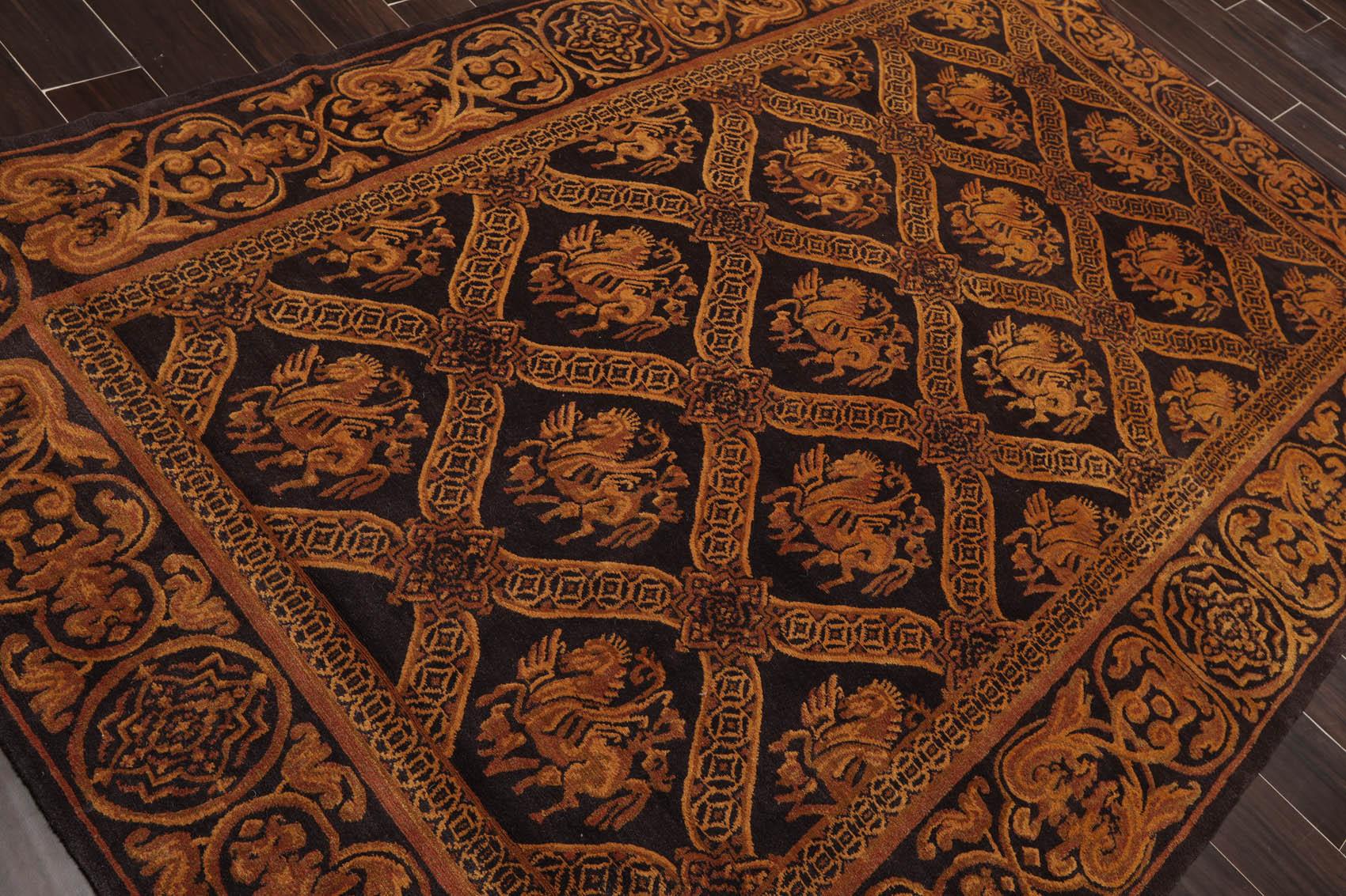 5'9'' x 8'7" Hand Knotted Tibetan 100% Wool Pictorial Area Rug Charcoal Brown-3