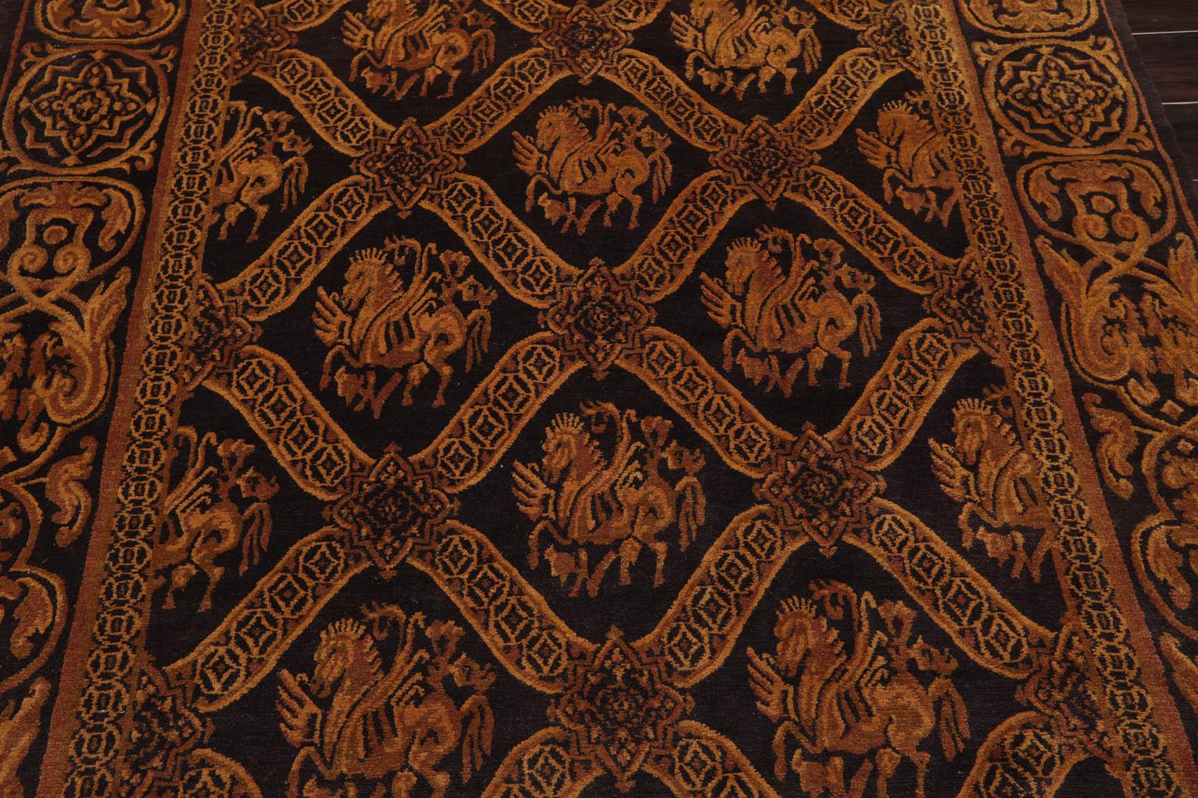 5'9'' x 8'7" Hand Knotted Tibetan 100% Wool Pictorial Area Rug Charcoal Brown-4
