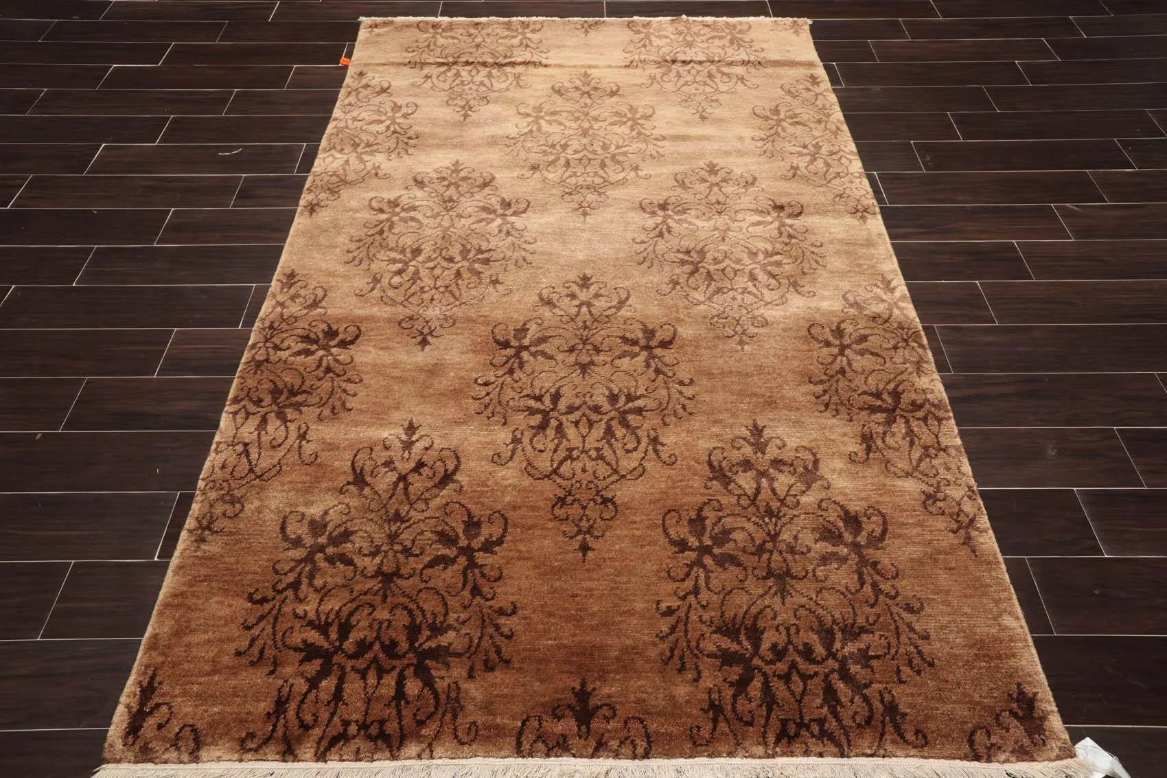 5'1'' x 7'10'' Hand Knotted Tibetan Wool Damask Designer Area Rug Brown, Tan-1