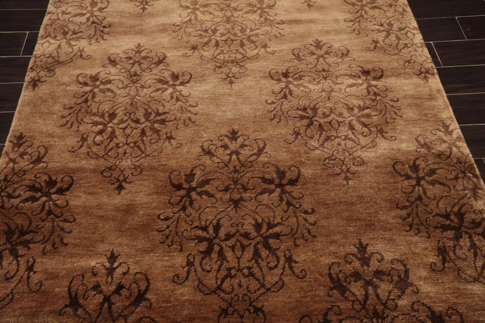 5'1'' x 7'10'' Hand Knotted Tibetan Wool Damask Designer Area Rug Brown, Tan-4