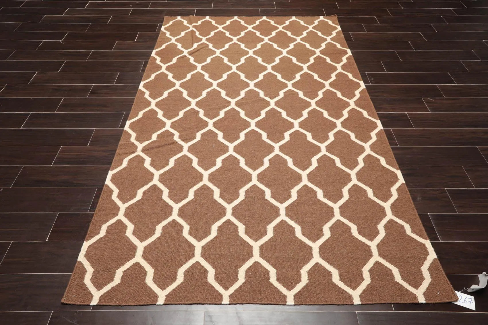 5'1'' x 8'1'' Hand Woven Dhurry Kilim Flatweave Wool Hip Designer Area Rug Brown-0