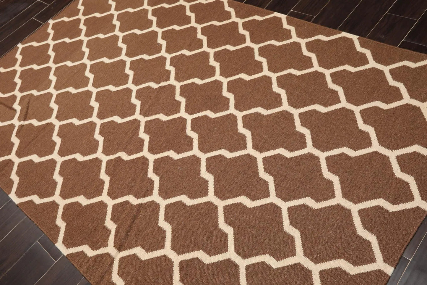 5'1'' x 8'1'' Hand Woven Dhurry Kilim Flatweave Wool Hip Designer Area Rug Brown-1