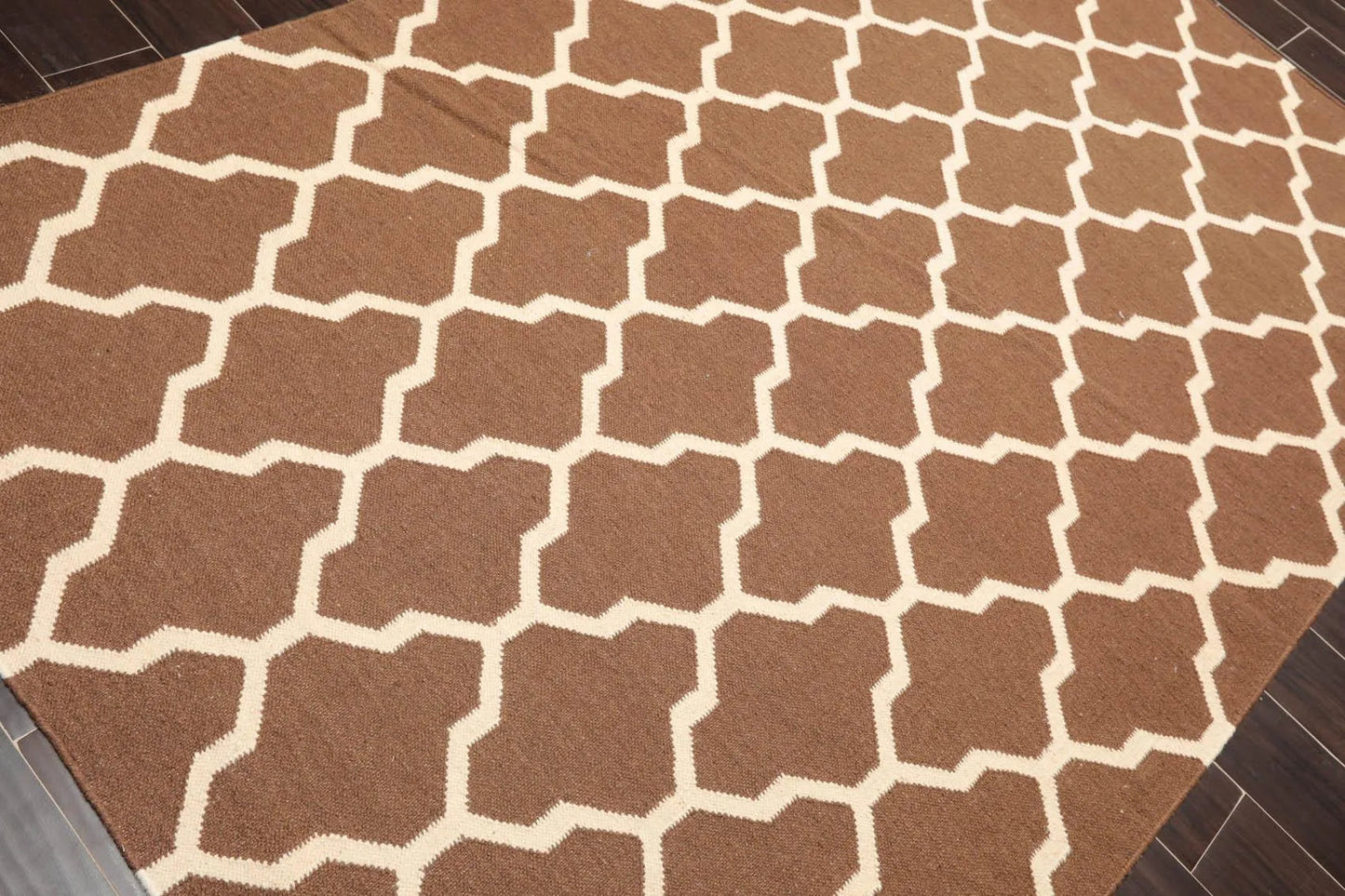 5'1'' x 8'1'' Hand Woven Dhurry Kilim Flatweave Wool Hip Designer Area Rug Brown-2