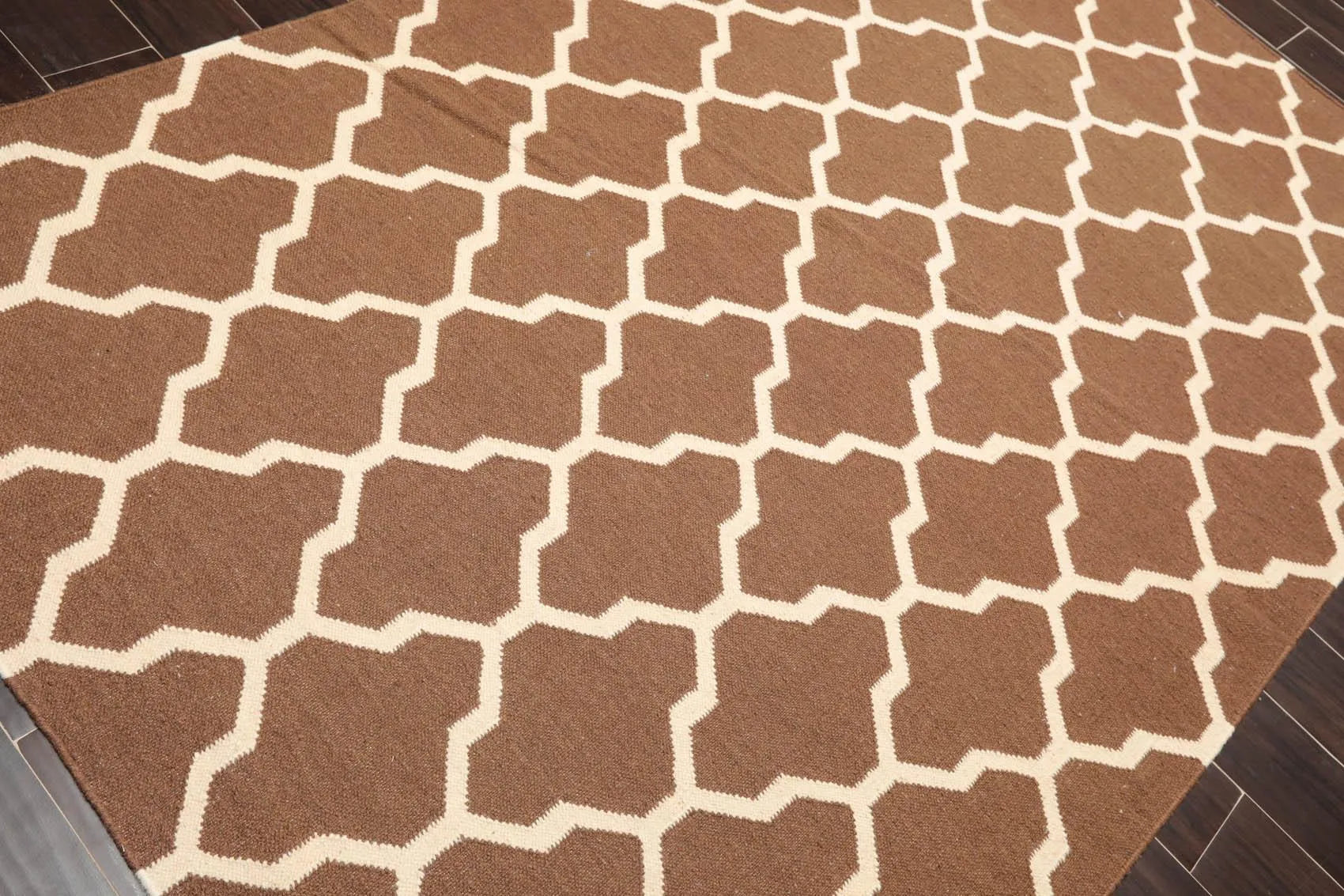 5'1'' x 8'1'' Hand Woven Dhurry Kilim Flatweave Wool Hip Designer Area Rug Brown-2