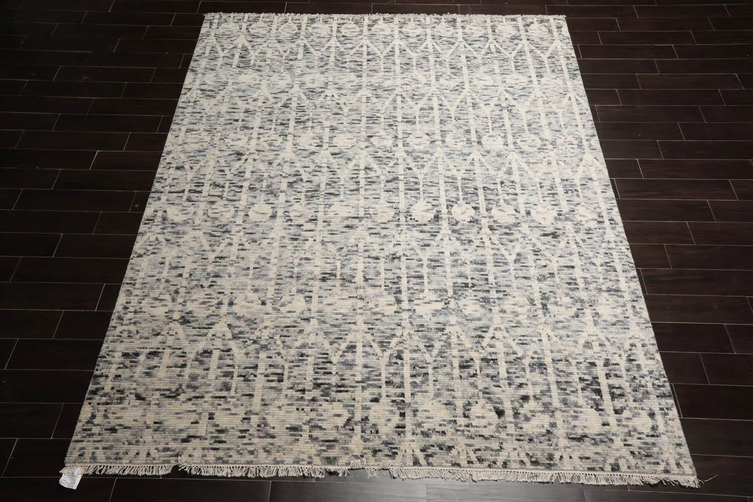 LoomBloom 8x10 Ivory, Gray Hand Knotted Oushak 100% Wool Art Deco Oriental Area Rug-2