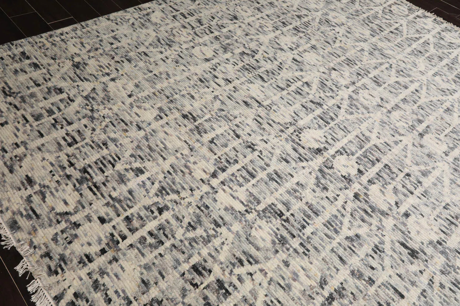 LoomBloom 8x10 Ivory, Gray Hand Knotted Oushak 100% Wool Art Deco Oriental Area Rug-3