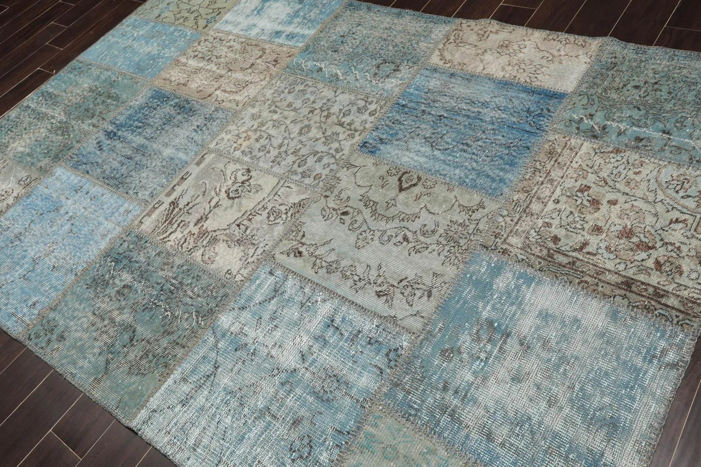 6'x9' Hand Knotted Flat Weave Wool Turkish Patchwork Oriental Area Rug Blue-2