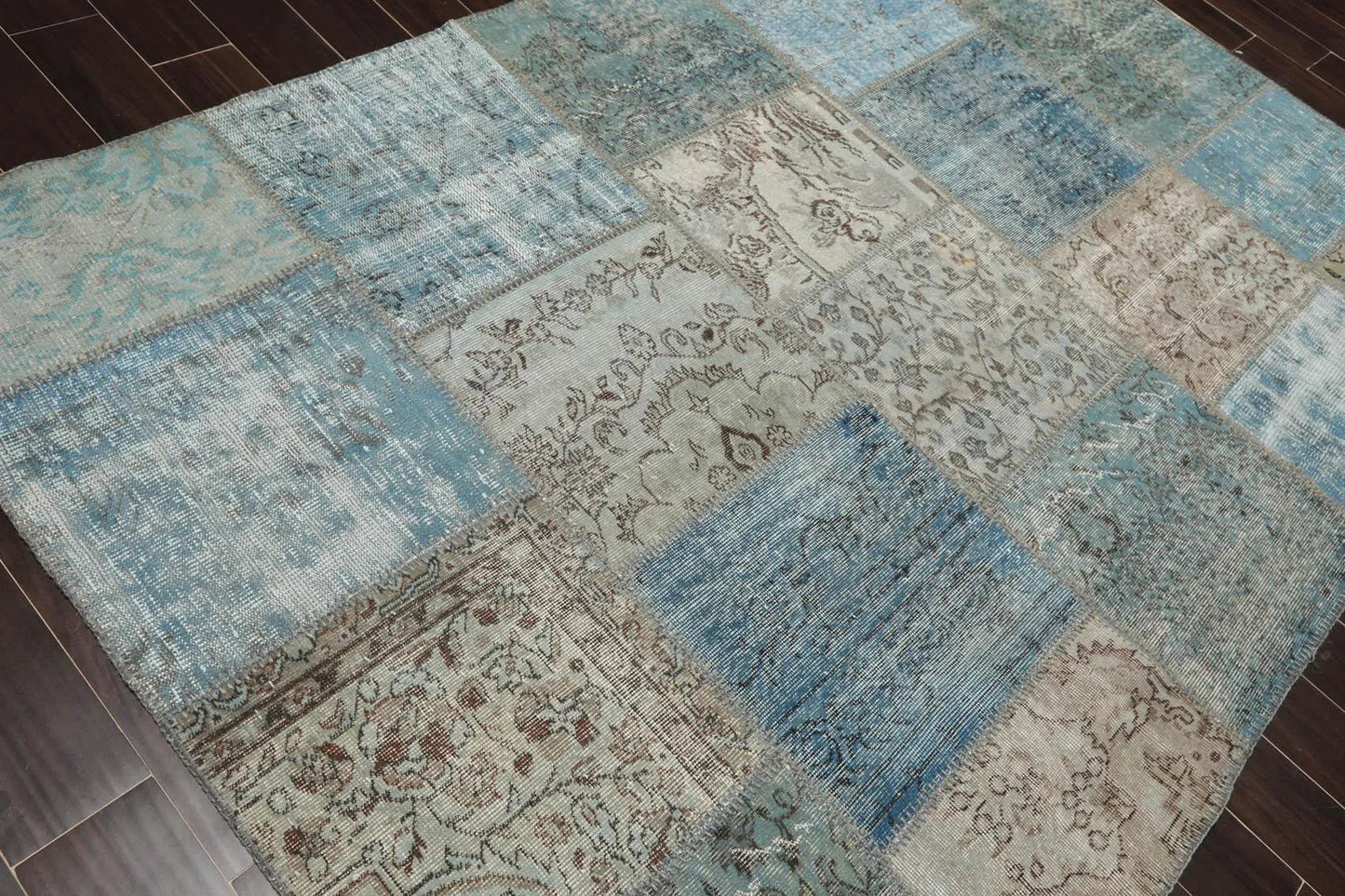 6'x9' Hand Knotted Flat Weave Wool Turkish Patchwork Oriental Area Rug Blue-3