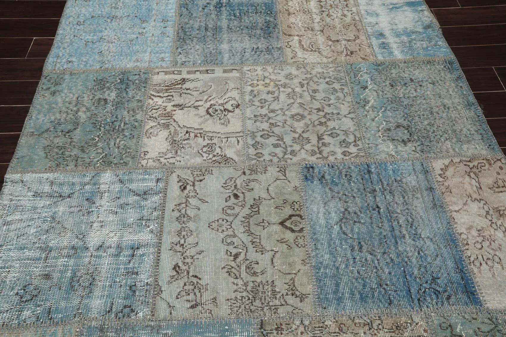 6'x9' Hand Knotted Flat Weave Wool Turkish Patchwork Oriental Area Rug Blue-4