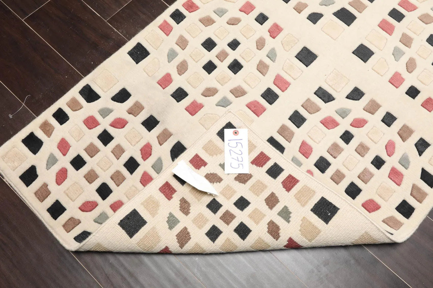 2'7' x 5' Hand Knotted Tibetan 100% Wool Graphic Modern Oriental Area Rug Cream-4
