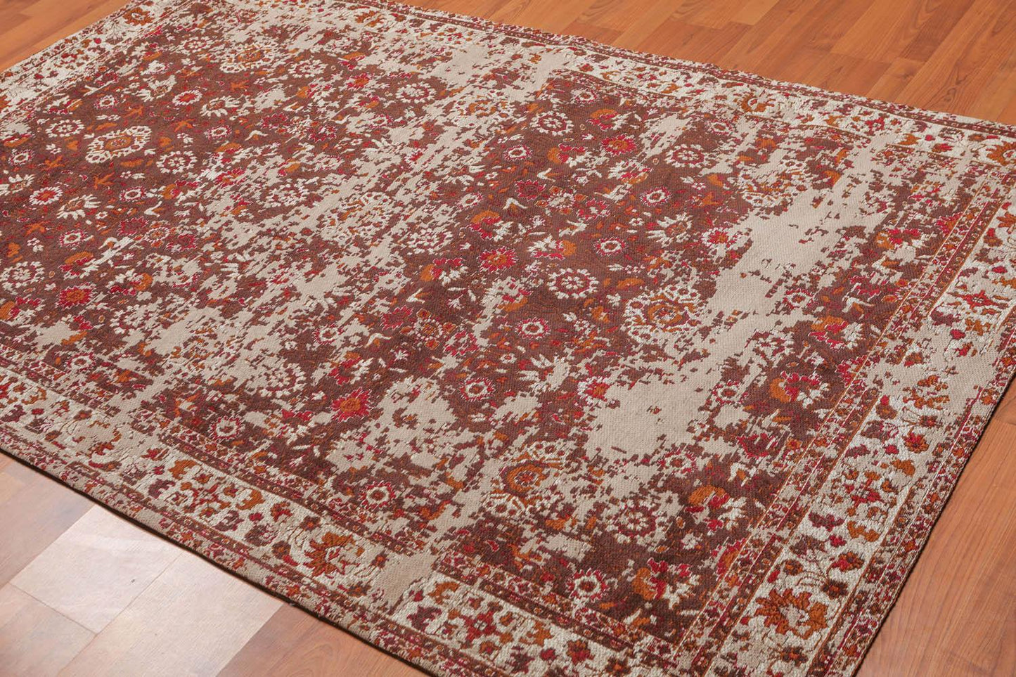 4'11"x7'10" Persiano Erased Pattern Contemporary Cotton Flatweave Area Rug Brown-0