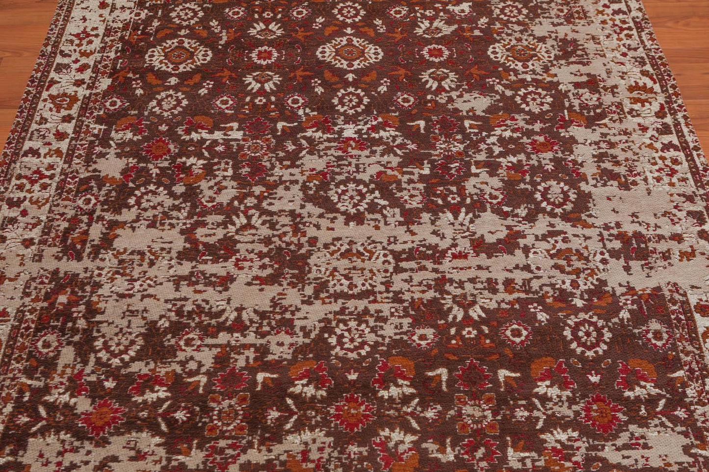 4'11"x7'10" Persiano Erased Pattern Contemporary Cotton Flatweave Area Rug Brown-2