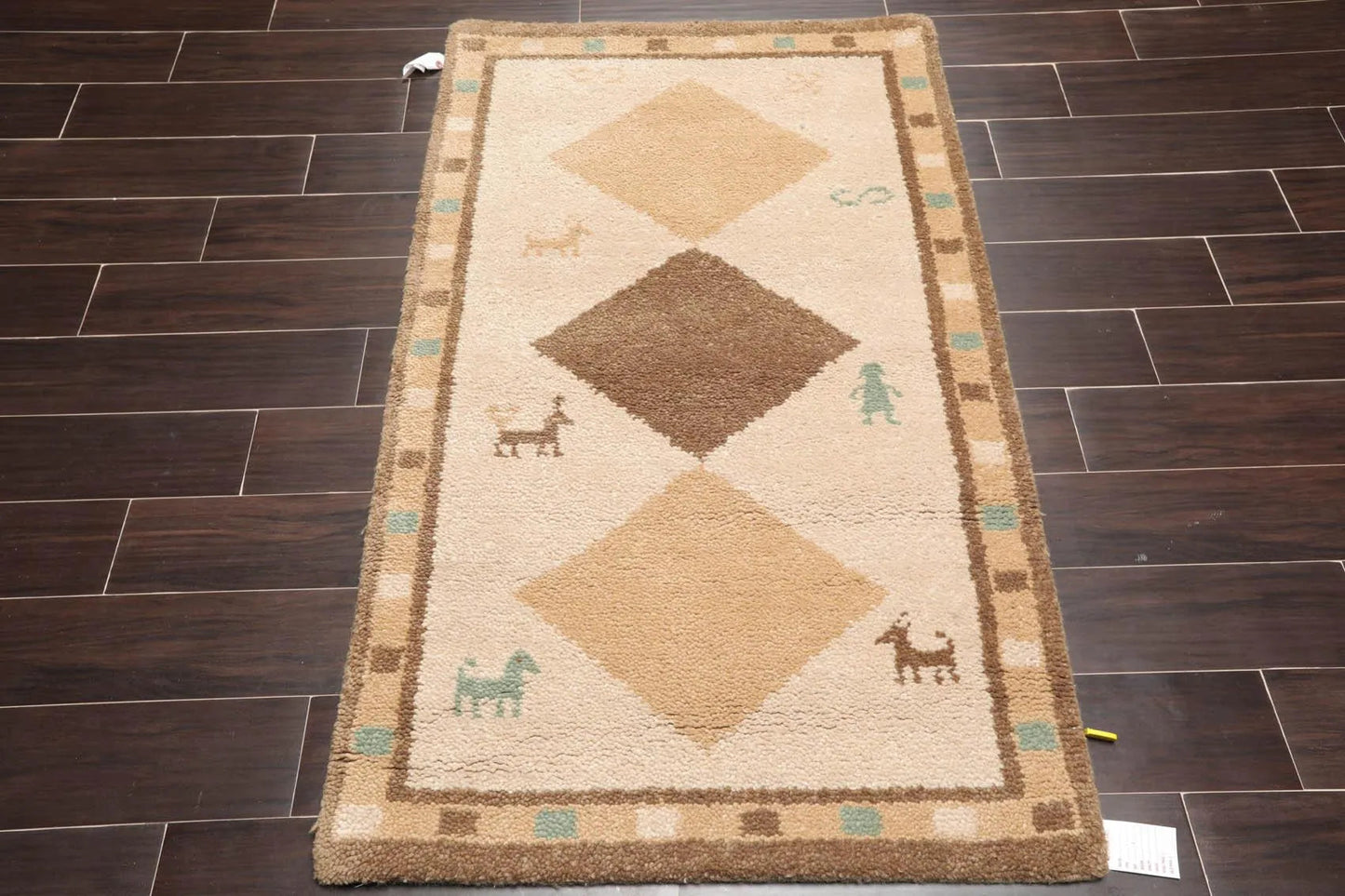 3' x 5' Hand Knotted 100% Wool Gabbeh Modern Plush Pile Area Rug Beige-1