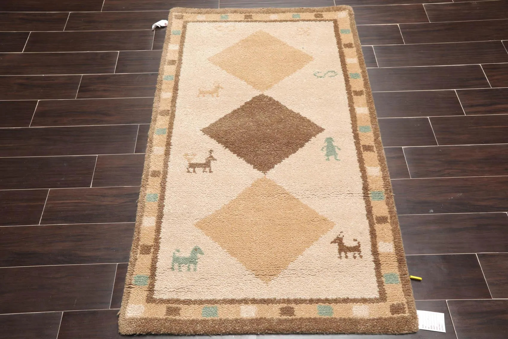 3' x 5' Hand Knotted 100% Wool Gabbeh Modern Plush Pile Area Rug Beige-1