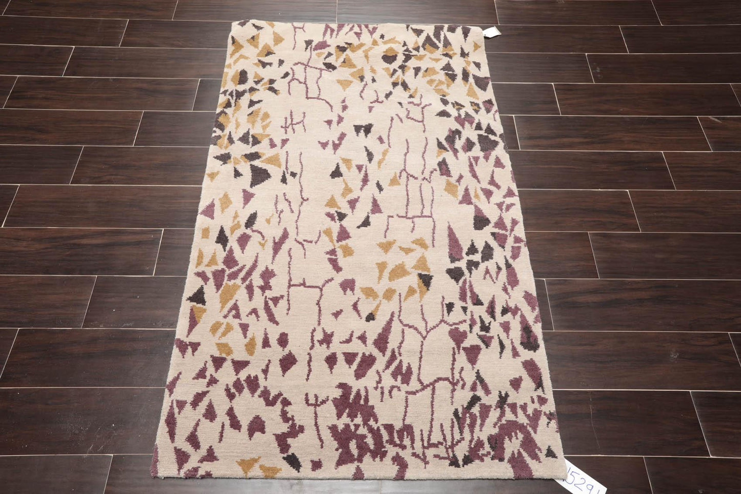 2'11" x 4'11" Hand Knotted Tibetan 100% Wool Graphic Oriental Area Rug Beige-1