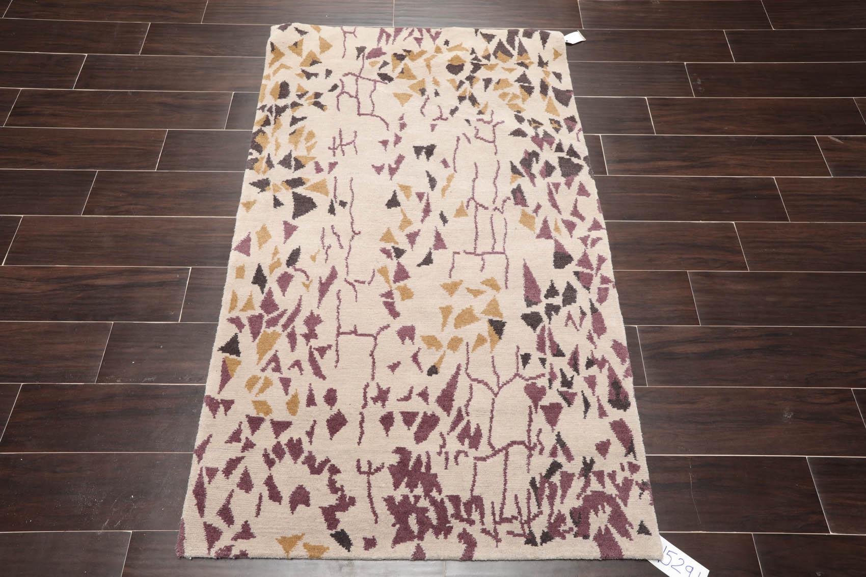 2'11" x 4'11" Hand Knotted Tibetan 100% Wool Graphic Oriental Area Rug Beige-1